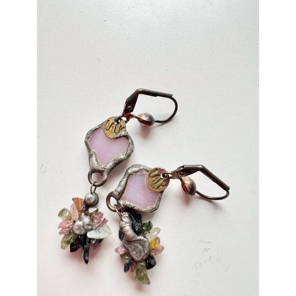 LALY COHEN Purple Glass Stone Cluster Swarovski Rhinestone Dangle Drop Earrings - Picture 4 of 5